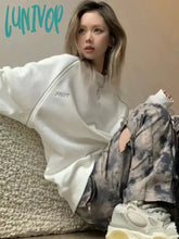 Lunivop Korean Streetwear Embroidery Sweatshirt Women Grunge Kpop Harajuku White Pullover Aesthetic
